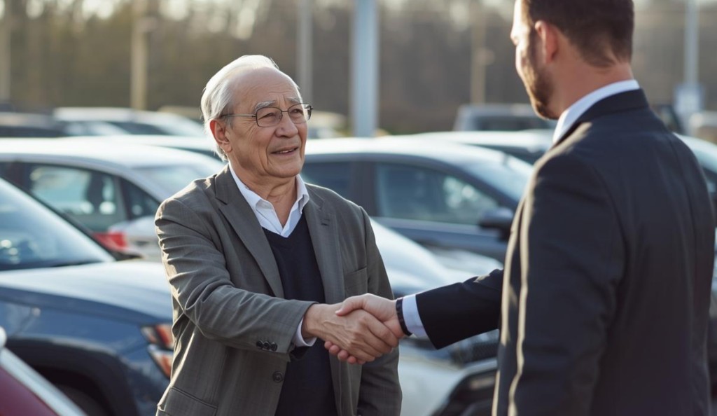 高齢者とスタッフの握手